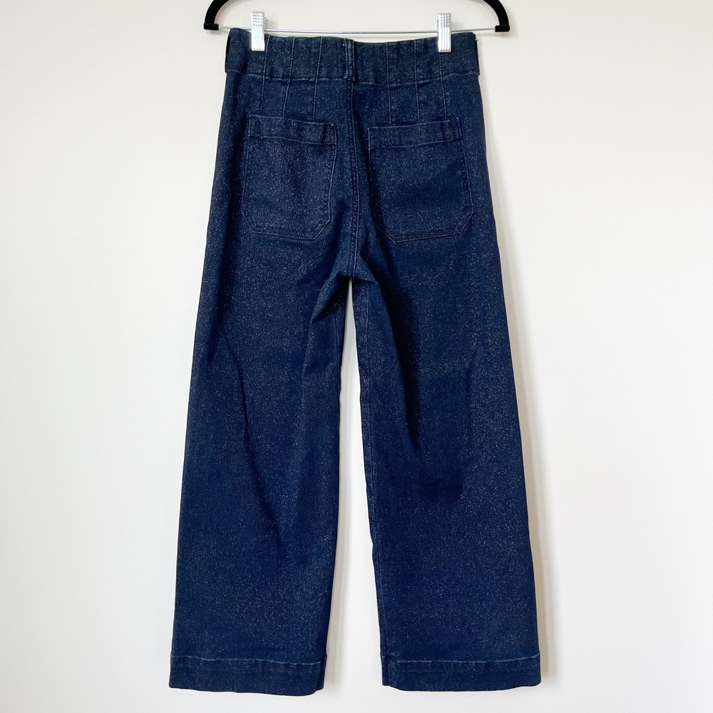 Anthropologie Maeve Collette Sparkle Denim Wide Leg Cropped Pants Womens 26 - Picture 7 of 16